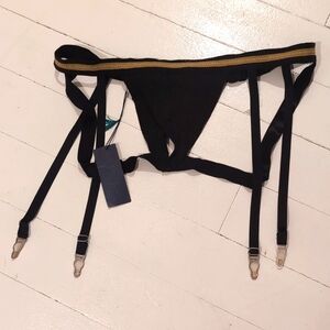 The Lake & Stars Garter Belt, Small, Black with Gold Detailing, RARE NWT